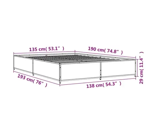 Gultas Rāmis, Brūna Ozola, 135X190Cm, Inženierijas Koks, Metāls Vidaxl