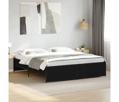 Lovos Rėmas, Juodas, 200X200cm Apdirbta Mediena Ir Metalas