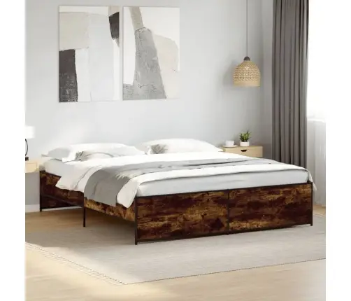 Gultas Rāmis, Ozola Krāsā, 200X200Cm, Inženierijas Koks, Metāls Vidaxl