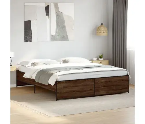 Gultas Rāmis, Brūna Ozola, 200X200Cm, Inženierijas Koks, Metāls Vidaxl