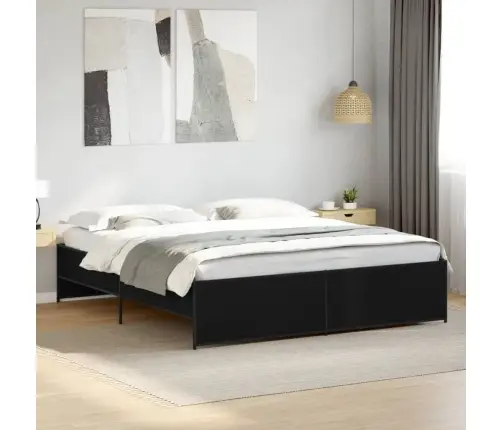 Voodiraam, Must, 180 X 200 cm Tehispuit Ja Metall