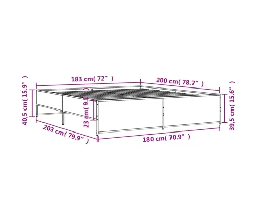 Gultas Rāmis, Ozola Krāsā, 180X200Cm, Inženierijas Koks, Metāls Vidaxl