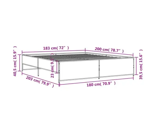Voodiraam, Pruun Tamm, 180 X 200 cm Tehispuit Ja Metall