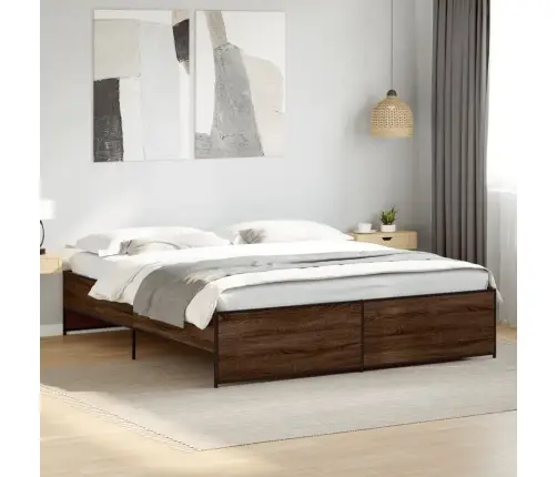 Voodiraam, Pruun Tamm, 180 X 200 cm Tehispuit Ja Metall