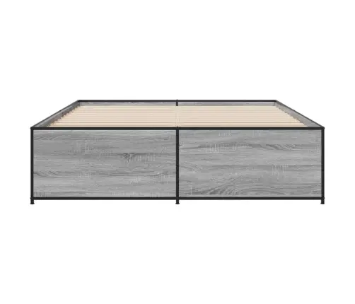 Gultas Rāmis, Pelēka Ozola,150X200Cm, Inženierijas Koks, Metāls Vidaxl