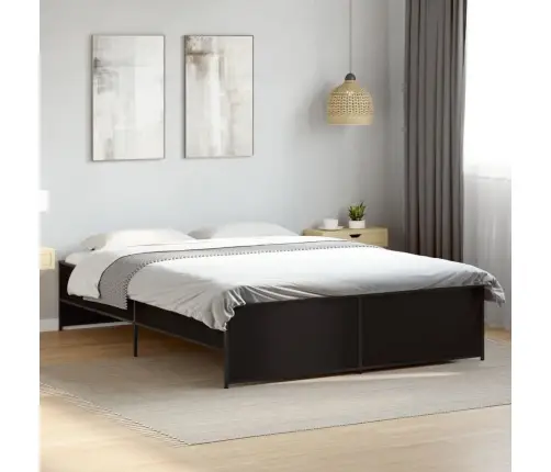 Lovos Rėmas, Juodas, 140X200cm Apdirbta Mediena Ir Metalas