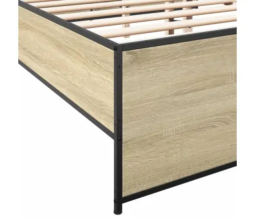 Gultas Rāmis, Ozola Krāsā, 140X200Cm, Inženierijas Koks, Metāls Vidaxl