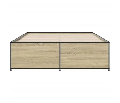 Gultas Rāmis, Ozola Krāsā, 140X190Cm, Inženierijas Koks, Metāls Vidaxl