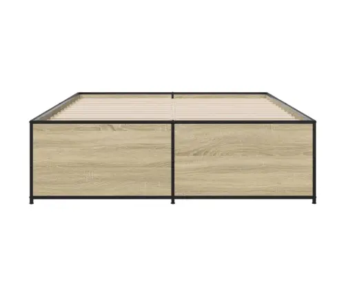 Gultas Rāmis, Ozola Krāsā, 135X190Cm, Inženierijas Koks, Metāls Vidaxl