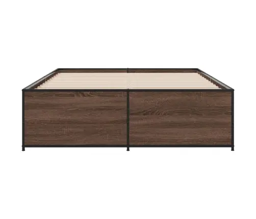 Gultas Rāmis, Brūna Ozola, 135X190Cm, Inženierijas Koks, Metāls Vidaxl