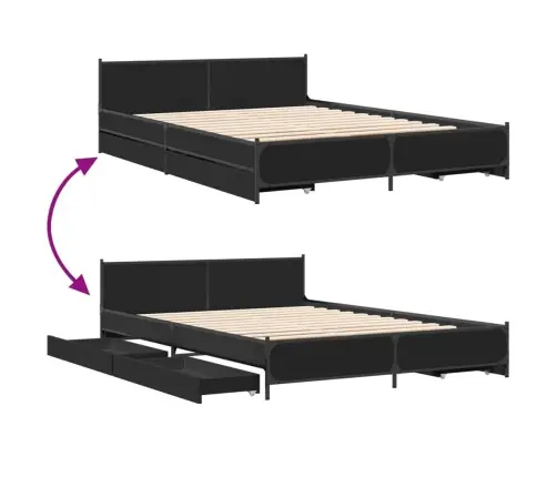 Lovos Rėmas Su Stalčiais, Juodas, 150X200cm Apdirbta Mediena