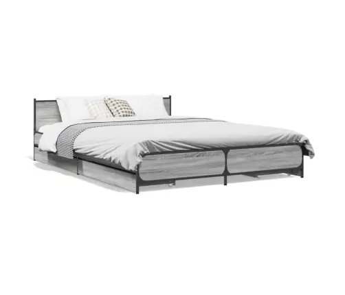 Lovos Rėmas Su Stalčiais, Pilkas Ąžuolo, 150X200cm Mediena