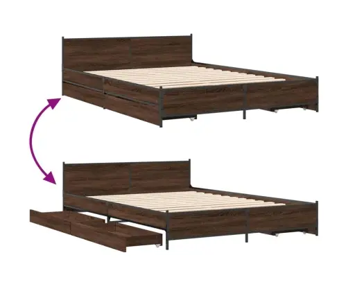 Voodiraam Sahtlitega, Pruun Tamm, 150 X 200 cm Tehispuit