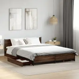 Gultas Rāmis Ar Atvilktnēm, Brūns, 150X200Cm, Inženierijas Koks Vidaxl