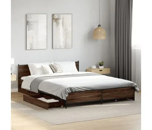 Voodiraam Sahtlitega, Pruun Tamm, 150 X 200 cm Tehispuit