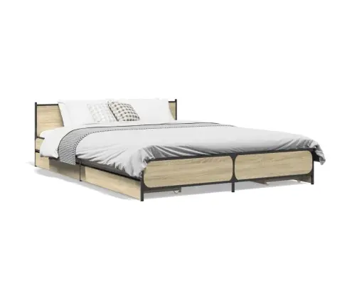 Gultas Rāmis Ar Atvilktnēm, Ozola, 120X200Cm, Inženierijas Koks Vidaxl