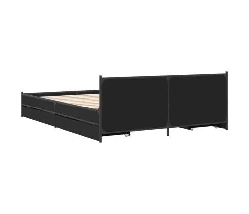 Lovos Rėmas Su Stalčiais, Juodas, 135X190cm Apdirbta Mediena