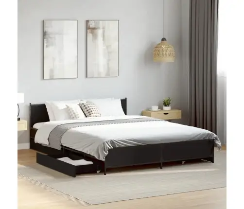 Lovos Rėmas Su Stalčiais, Juodas, 135X190cm Apdirbta Mediena