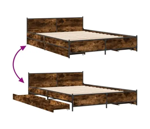 Lovos Rėmas Su Stalčiais, Dūminio Ąžuolo, 135X190cm Mediena