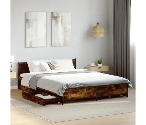 Lovos Rėmas Su Stalčiais, Dūminio Ąžuolo, 135X190cm Mediena