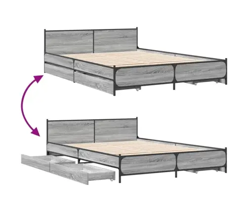 Lovos Rėmas Su Stalčiais, Pilkas Ąžuolo, 135X190cm Mediena