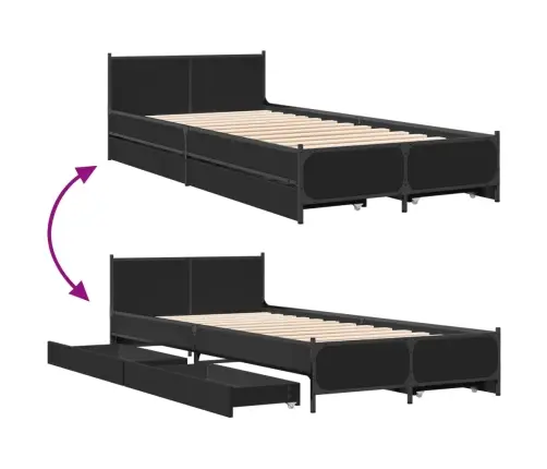 Gultas Rāmis Ar Atvilktnēm, Melns, 90X200 Cm, Inženierijas Koks Vidaxl