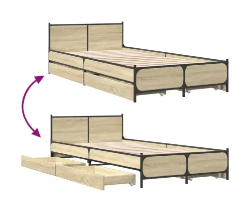 Gultas Rāmis Ar Atvilktnēm, Ozolkoka Krāsā, 75X190 Cm Vidaxl