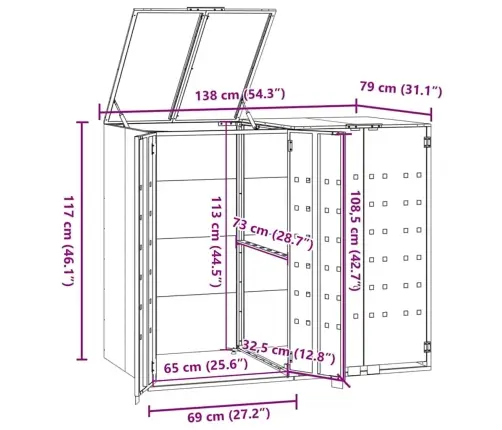 Atkritumu Tvertņu Novietne, Melna, 138X79X117 Cm, Tērauds Vidaxl