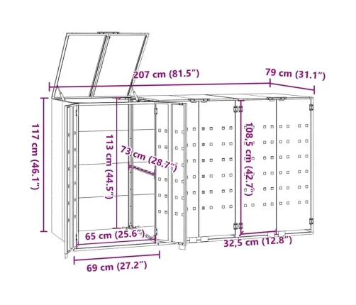 Atkritumu Tvertņu Novietne, Melna, 207X79X117 Cm, Tērauds Vidaxl