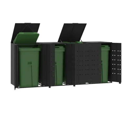 Stoginė Keturiem Konteineriams, Juoda, 276X79X117cm Plienas