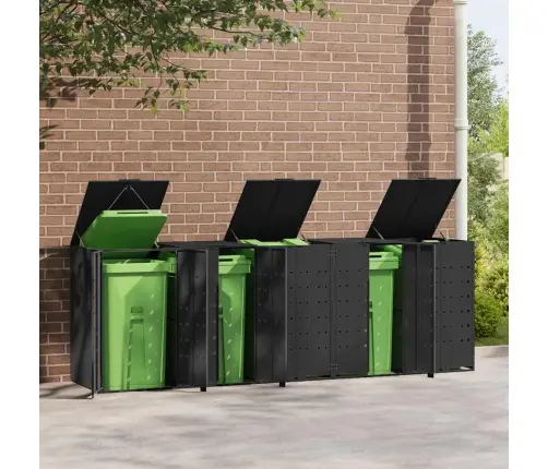 Atkritumu Tvertņu Novietne, Melna, 345X79X117 Cm, Tērauds Vidaxl