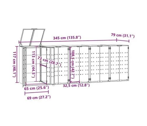 Atkritumu Tvertņu Novietne, Melna, 345X79X117 Cm, Tērauds Vidaxl