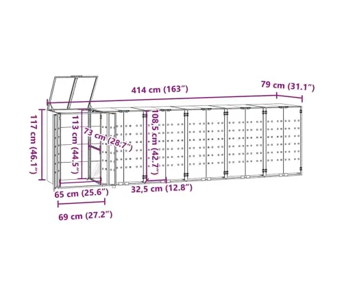 Stoginė Šešiems Konteineriams, Juoda, 414X79X117cm Plienas