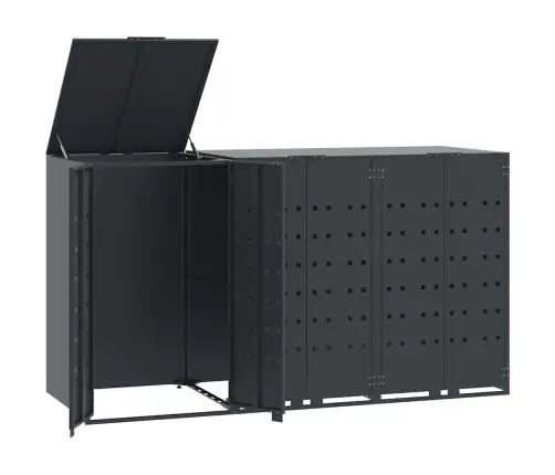 Atkritumu Tvertņu Novietne, Pelēka, 207X79X117 Cm, Tērauds Vidaxl