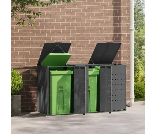 Atkritumu Tvertņu Novietne, Pelēka, 207X79X117 Cm, Tērauds Vidaxl