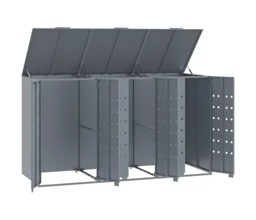 Atkritumu Tvertņu Novietne, Pelēka, 207X79X117 Cm, Tērauds Vidaxl