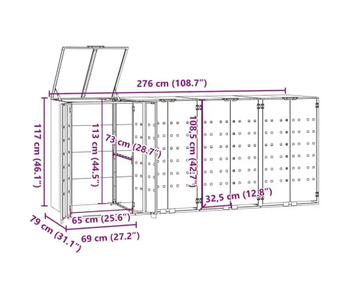 Atkritumu Tvertņu Novietne, Pelēka, 276X79X117 Cm, Tērauds Vidaxl
