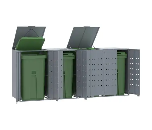 Atkritumu Tvertņu Novietne, Pelēka, 276X79X117 Cm, Tērauds Vidaxl