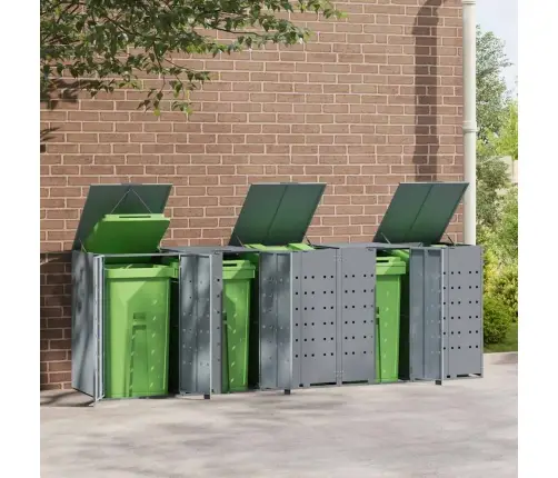 Atkritumu Tvertņu Novietne, Pelēka, 345X79X117 Cm, Tērauds Vidaxl