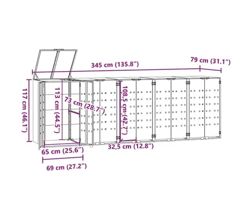 Atkritumu Tvertņu Novietne, Pelēka, 345X79X117 Cm, Tērauds Vidaxl