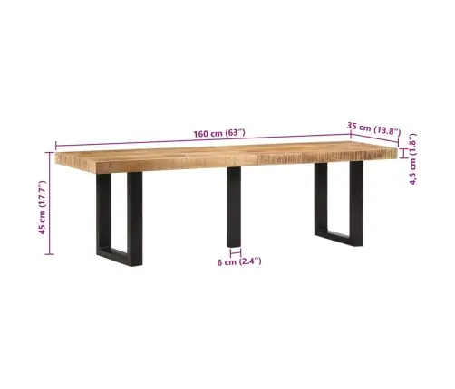 Sols, 160 Cm, Neapstrādāts Mango Masīvkoks Un Tērauds Vidaxl