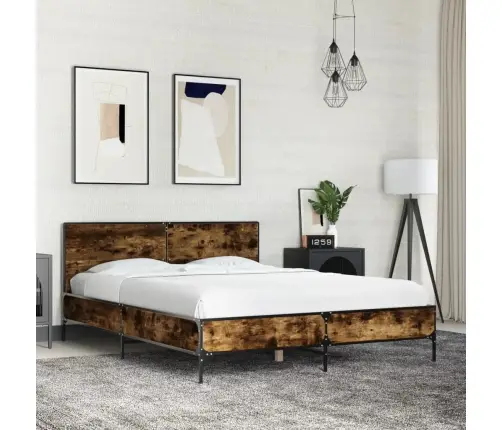 Voodiraam, Suitsutatud Tamm, 120 X 200 cm Tehispuit Ja Metall