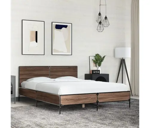 Voodiraam, Pruun Tamm, 120 X 200 cm Tehispuit Ja Metall