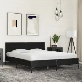 Voodiraam, Must, 150 X 200 cm Tehispuit Ja Metall