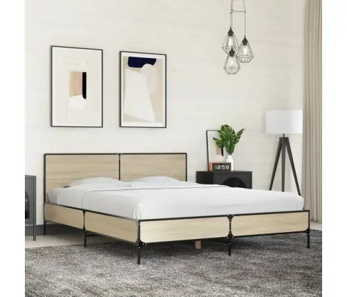 Gultas Rāmis, Ozola Krāsā, 150X200Cm, Inženierijas Koks, Metāls Vidaxl