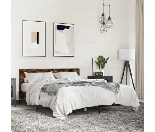 Voodiraam, Suitsutatud Tamm, 160 X 200 cm Tehispuit Ja Metall