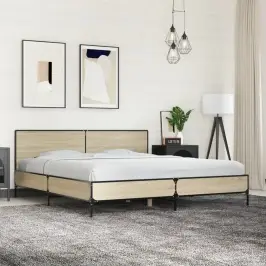 Lovos Rėmas, Ąžuolo, 200X200cm Apdirbta Mediena Ir Metalas Lovos Rėmas, Ąžuolo, 200X200cm Apdirbta Mediena Ir Metalas