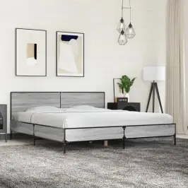 Gultas Rāmis, Pelēka Ozola,200X200Cm, Inženierijas Koks, Metāls Vidaxl