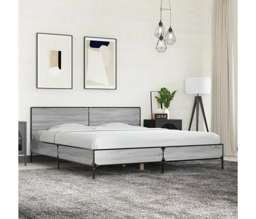 Voodiraam, Hall Sonoma Tamm, 200X200 cm Tehispuit Ja Metall