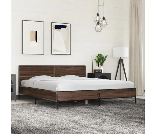 Gultas Rāmis, Brūna Ozola, 200X200Cm, Inženierijas Koks, Metāls Vidaxl